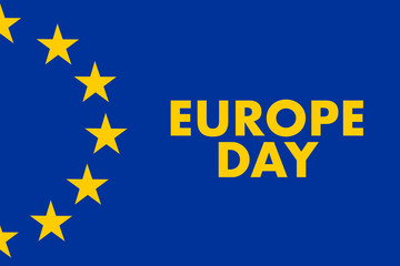 EUROPE DAY text and world globe on blue background. Holidays concept