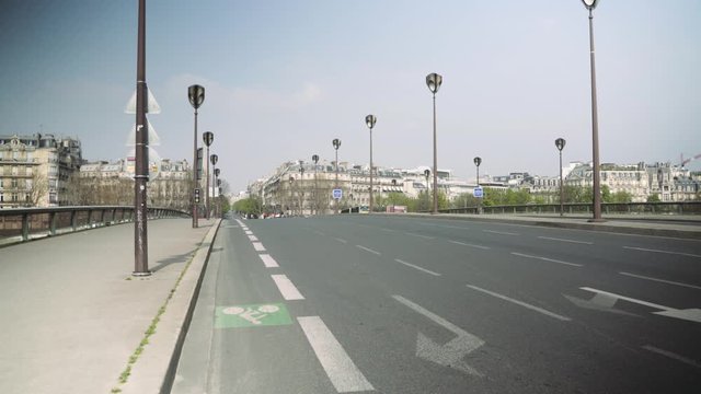 Paris, France / 04 13 2020 : Empty bridge/road in Paris france, during coronavirus / covid-19 lockdown 4K