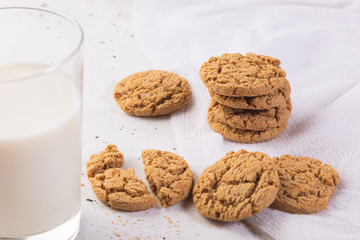 Breakfast with cookies and milk. White background