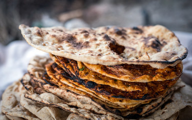 Preparation of organic tandoor bread and layered bread, one of the local flavors of Antioch