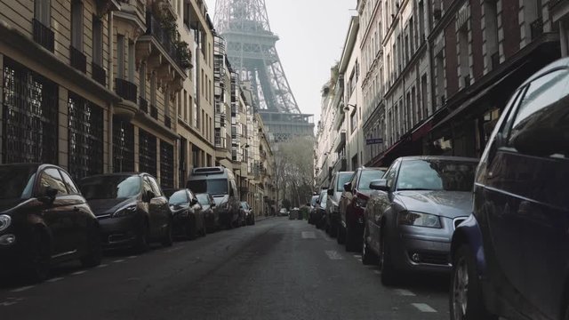 Paris, France / 04 13 2020: Empty street near Eiffel tower in Paris france, during coronavirus / covid-19 lockdown