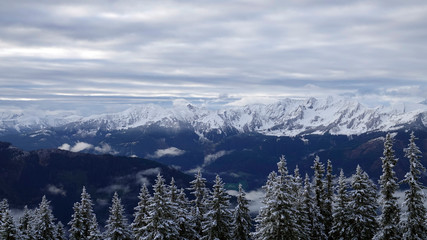 cloudy morning on the mountains with view to the alps