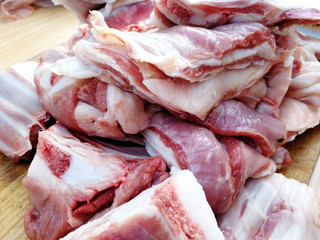 Close-up view of sliced pieces of raw lamb. Meat before cooking
