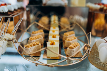 Candy bar. Table with sweets, candies, dessert