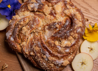 yeast homemade bun with crust and frosting