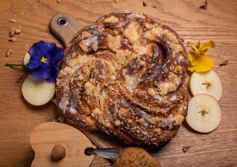 yeast homemade bun with crust and frosting