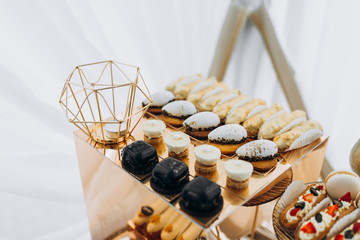 Candy bar. Table with sweets, candies, dessert