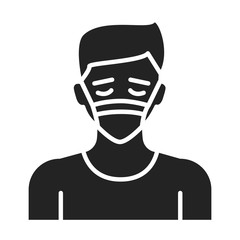 Man in breathing medical respiratory mask glyph icon. Allergy. Flu, virus, epidemic prevention. Pictogram for web page, mobile app, promo. 