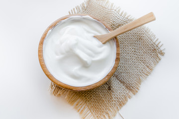 Healthy breakfast with Fresh greek yogurt on background