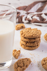 Breakfast with cookies and milk. White background