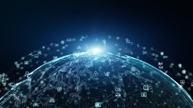 Digital data network connections with icon of global communication. high-speed connection data analysis. Business contacts and network data exchange background concept.