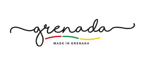 Made in Grenada handwritten calligraphic lettering logo sticker flag ribbon banner