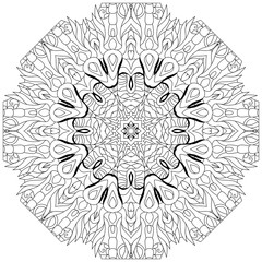 Hand drawn zentangle circular ornament for coloring page.