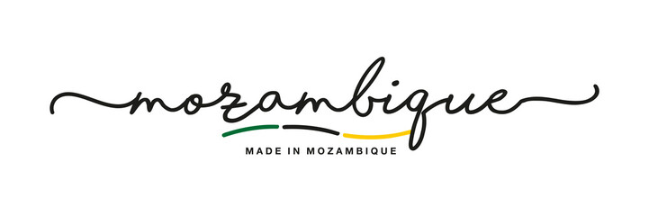 Made in Mozambique handwritten calligraphic lettering logo sticker flag ribbon banner