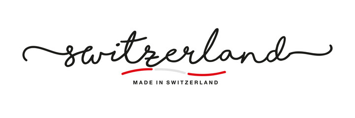 Made in Switzerland handwritten calligraphic lettering logo sticker flag ribbon banner