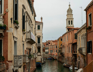 City scenery with canal in Venice, Italy