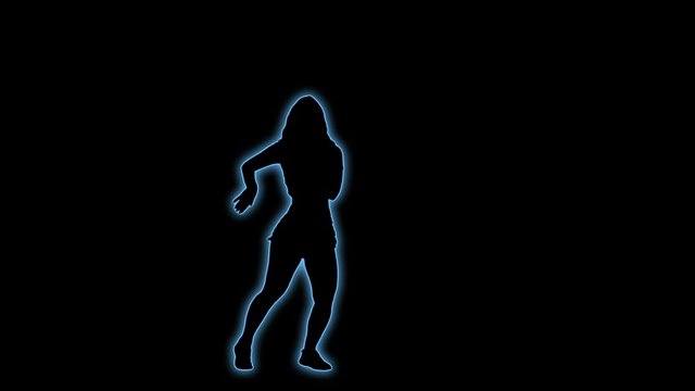 Dancing Woman Glowing Neon Silhouette