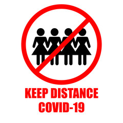 Warning woman sign keep distance between people for protect from infection of coronavirus Covid-19,Social Distance protect from spread infection people in city,supermarket and shopping mall