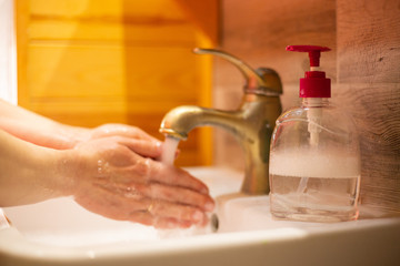 Hand wash with soap, cleanliness and hygiene
