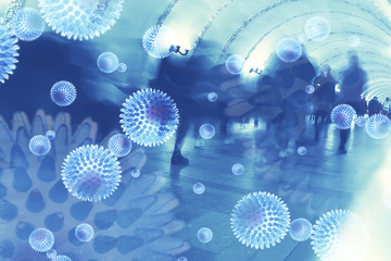 coronavirus viruses background blurred, abstract banner transport, people in the subway in motion