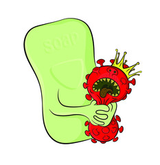 Soap VS coronavirus abstract antiepidemic sketch, vector illustration