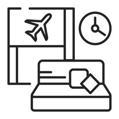 Waiting room black line icon. A special room in the airport, where people wait for their flight. Pictogram for web page, mobile app, promo. UI UX GUI design element.