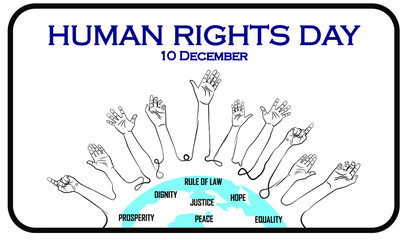 Human Rights Day banner , 10th December.design illustration HAND UP - obrazy, fototapety, plakaty