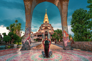 Traveler woman looking awesome Buddhist temple in Asia, Popular famous landmark travel destination...