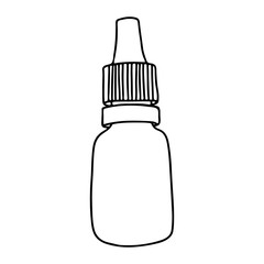Bottle for drops in the style of Doodle.A small bottle with a lid.Black and white illustration.Monochrome.Hygiene and healthcare products.Vector illustration.