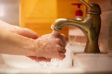 Hand wash with soap, cleanliness and hygiene
