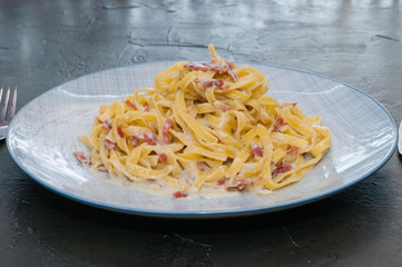 Delicious pasta cheese and sausage. Traditional Italian dish