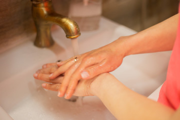 Hand wash with soap, cleanliness and hygiene
