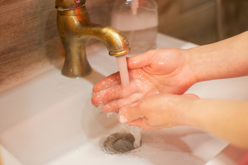 Hand wash with soap, cleanliness and hygiene
