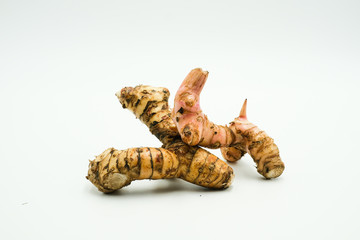 Lengkuas or    Alpinia galanga, an East Asian cuisines, shots on isolated white background.