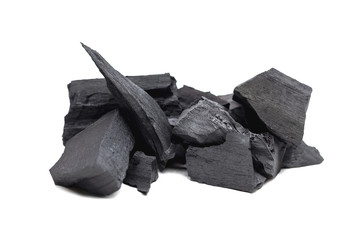 The black charcoal is used as heat energy. Isolated on white background