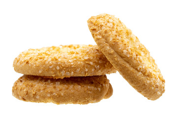 stacked short homemade shortbread cookie on white background, isolated