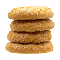 stacked short homemade shortbread cookie on white background, isolated