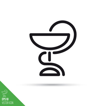 Snake and cup pharmacy symbol vector line icon