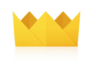 Origami paper crown golden on a white background - 345324639