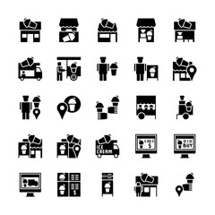 Set of Shop Ice Cream glyph style icon - vector