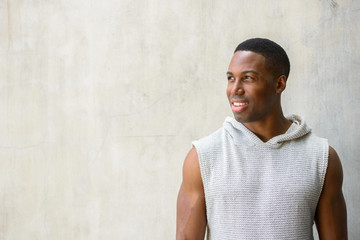 Obraz premium Face of happy young African man thinking ready for gym