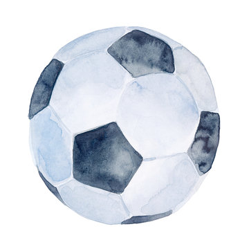 hand-drawn watercolor illustration: soccer ball isolated on white background
