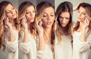 Blonde woman expressing different emotions