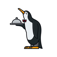 Servile waiter penguin isolated vector illustration for Waiters Day on May 16