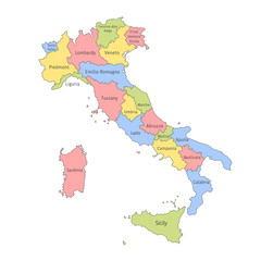 Vector illustration: Italy map with the borders of the regions. Administrative division of Italy