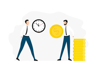 Exchange time with money. Business concept vector illustration isolated on white background. Worker give his time and receive payment. 