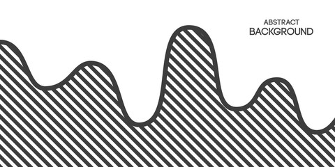 Abstract background, poster, banner. Composition of smooth dynamic waves, lines, striped liquid shapes. Stylized hills. Vector monochrome illustration in flat style.