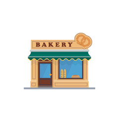 Old bakery shop building facade flat design isolated vector illustration