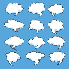 Set of Speech bubble clouds isolated on blue sky