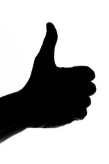 silhouette pouce lever aimer sur fond blanc